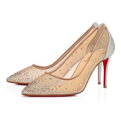 Pantofi Cu Toc Christian Louboutin Follies Strass 085 85 Version Glitter Pumps Dama Argintii | RO31856